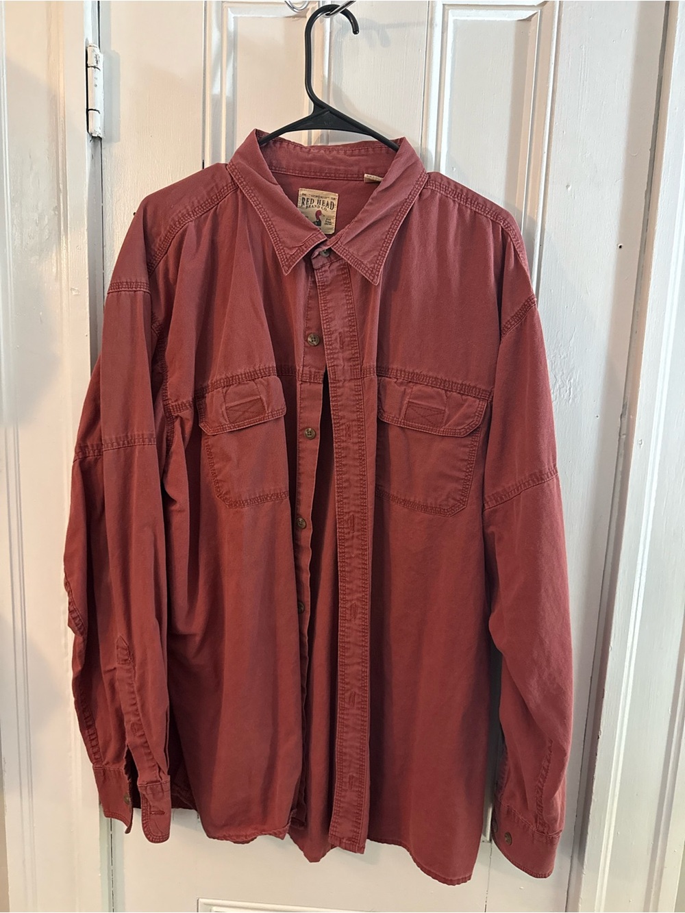 Vintage Red Bead 2XL Men's Washed Red Button-Up Work Shirt Jacket